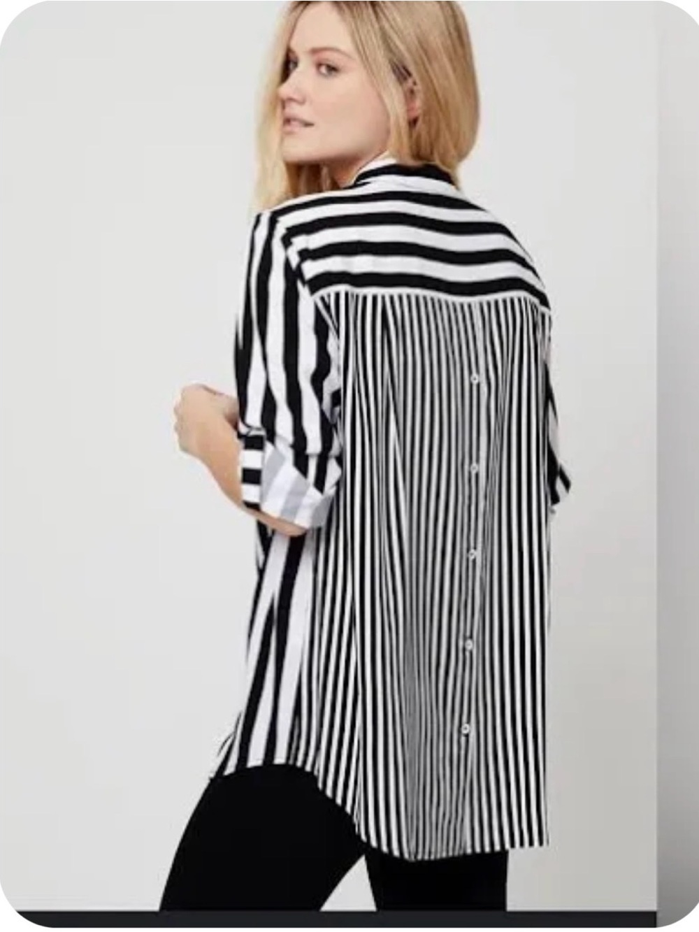 Jane & Delancey XL blue-white stripe back button long sleeve casual workwear top